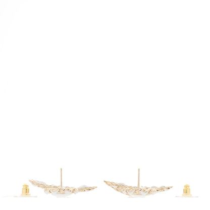 Chanel Lambskin Metal Chain CC Drop Earrings White Gold 2 of 3