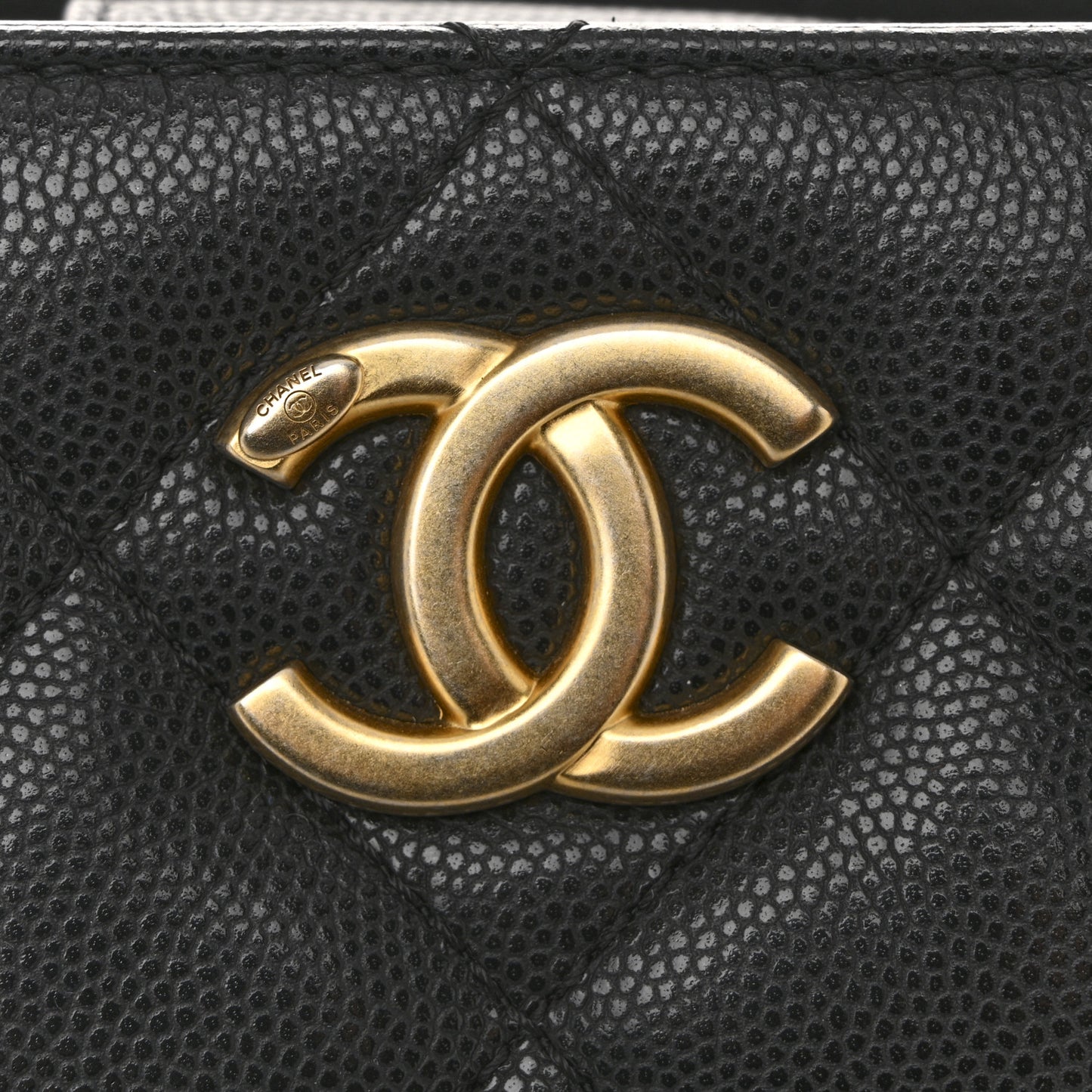 Shiny Caviar Quilted Chain Handle Small Shopping Tote Black