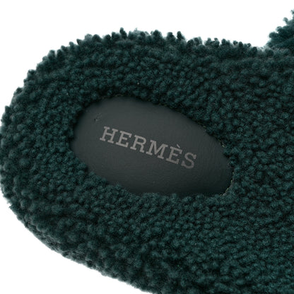 Hermes Woolskin Womens Chypre Sandals 39 Vert Anglais 7 of 9