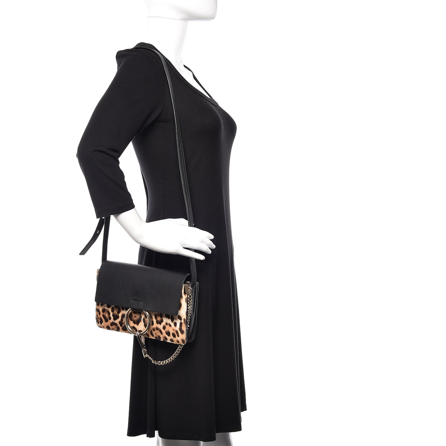 Calfskin Pony Hair Leopard Print Small Faye Shoulder Bag Abstract White