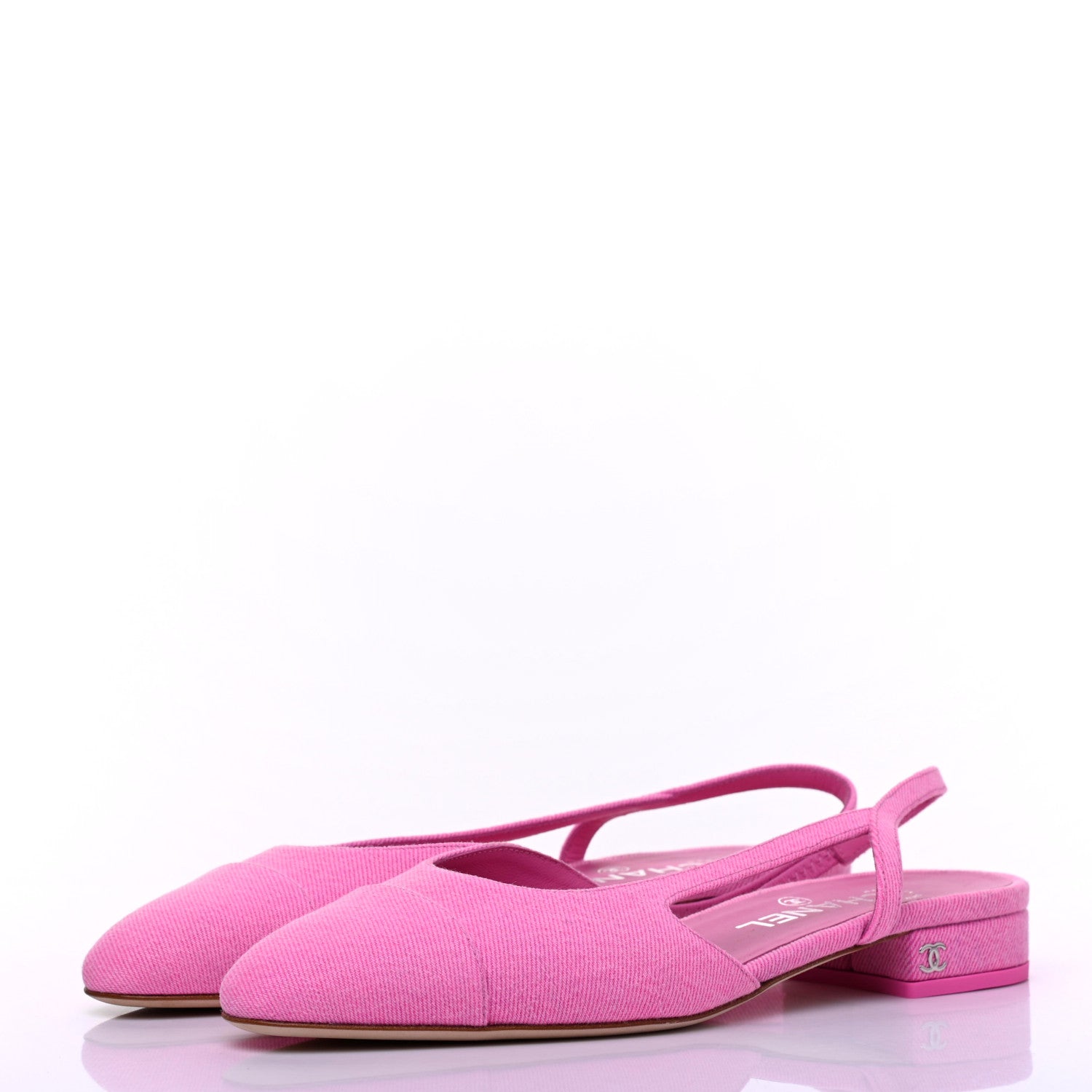 Chanel Denim Cap Toe CC Slingback Flat 38 Neon Pink 5 of 9
