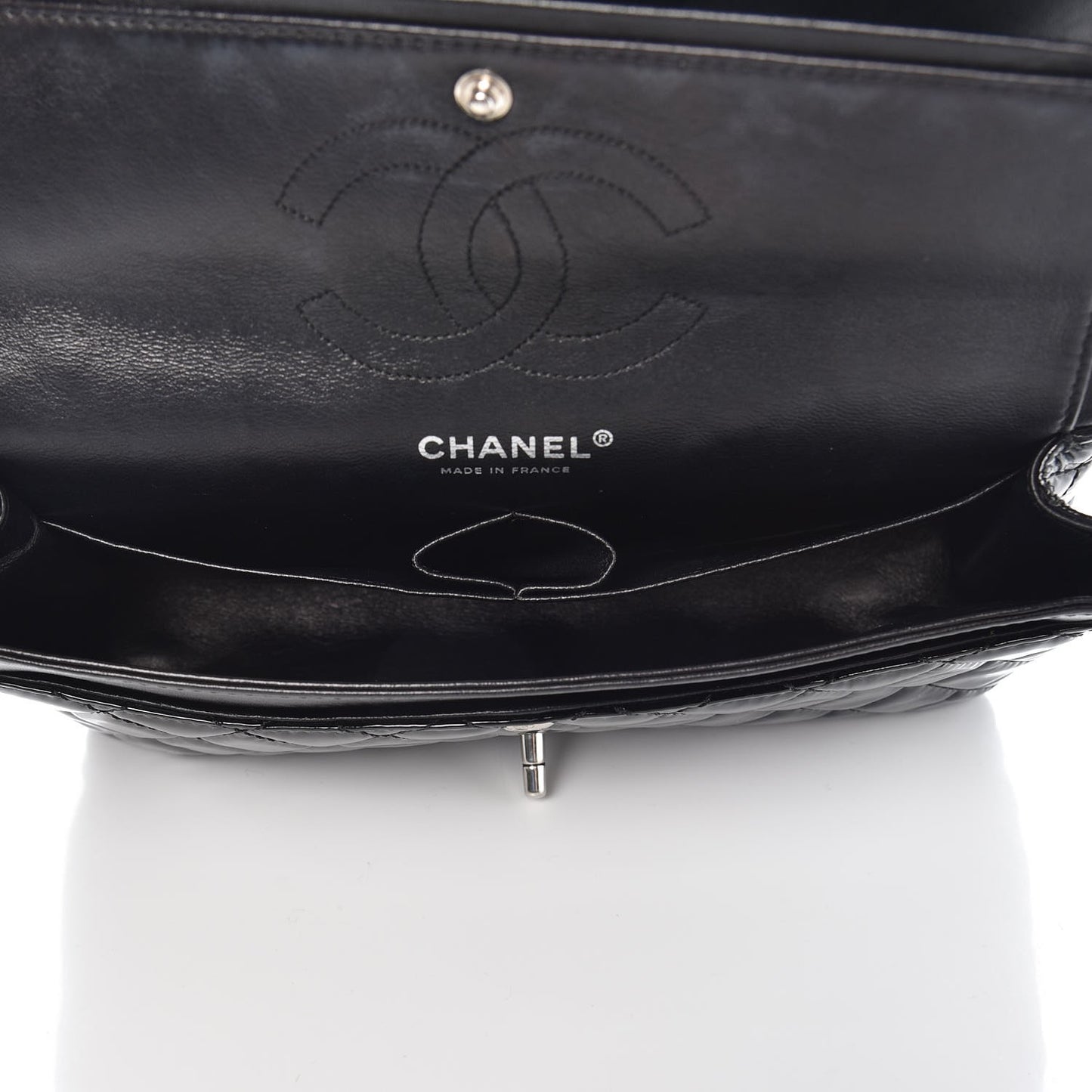 Patent Quilted Medium Double Flap Black