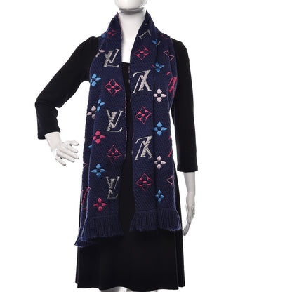 Louis Vuitton Wool Silk Rainbow Logomania Scarf Navy 2 of 4