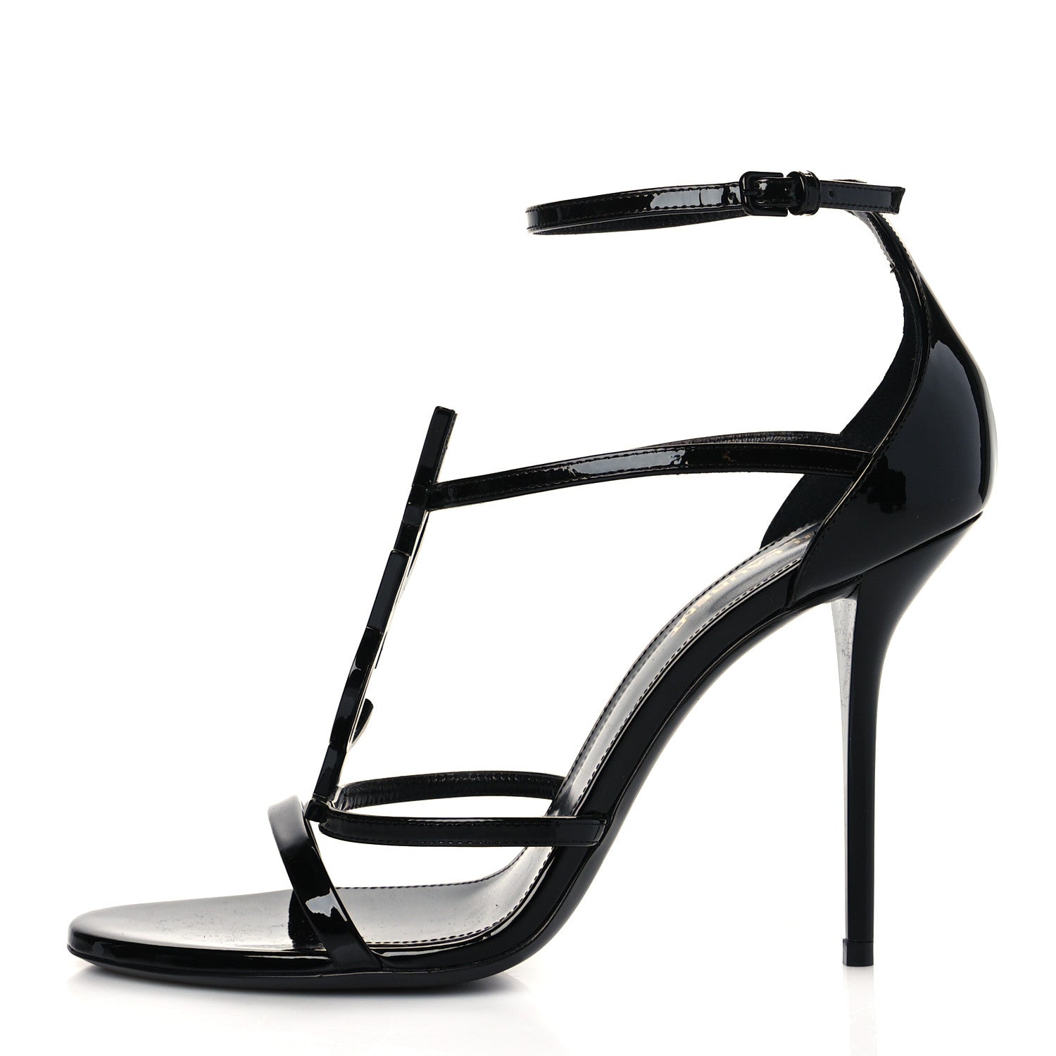 Saint Laurent Patent Cassandra 100 Ankle Strap Sandals 39 Black 1 of 10
