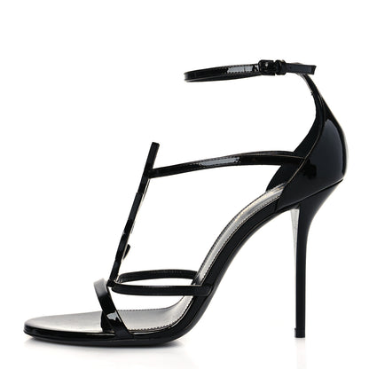 Saint Laurent Patent Cassandra 100 Ankle Strap Sandals 39 Black 1 of 10