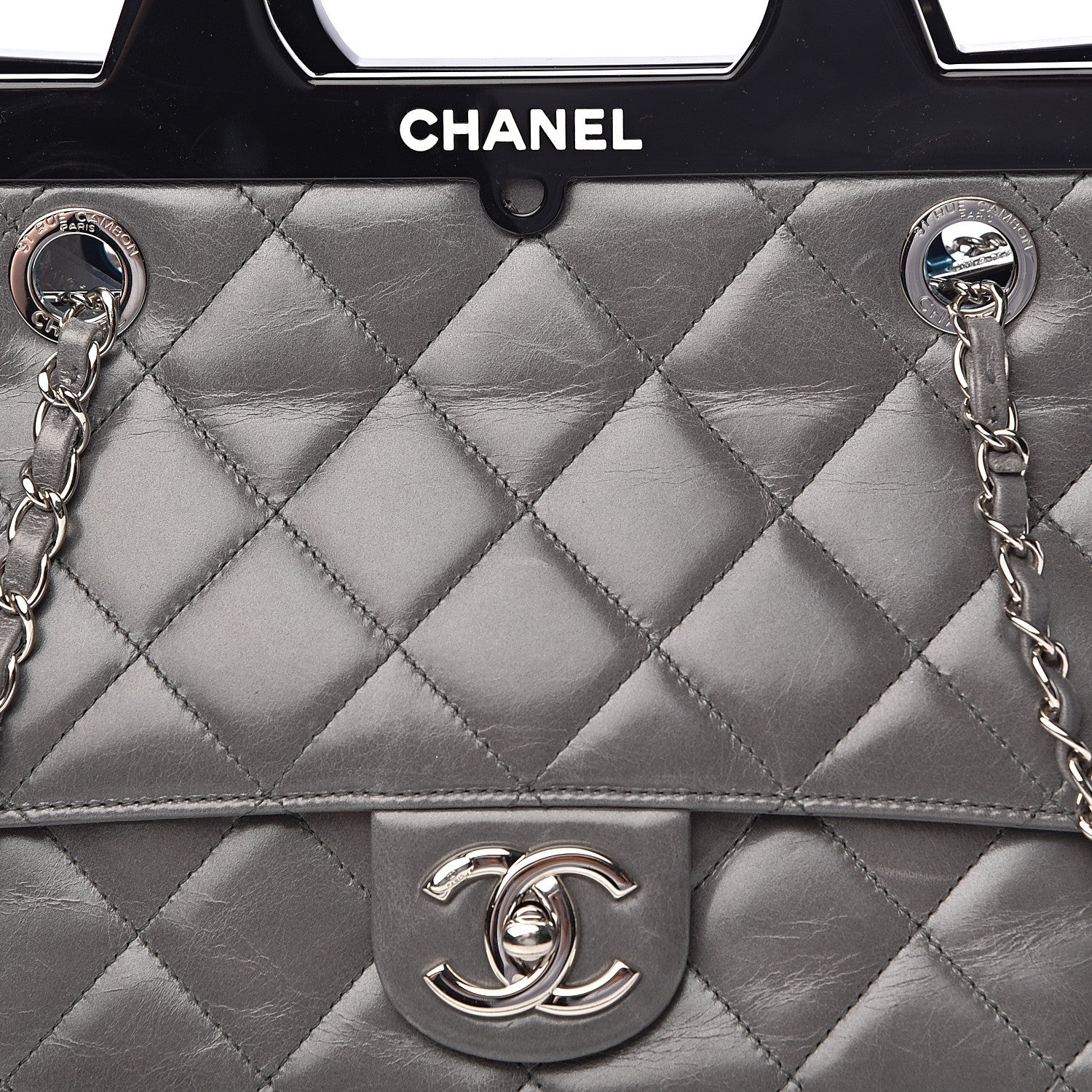 Chanel Glazed Calfskin Quilted Small CC Delivery Tote Grey 11 of 11