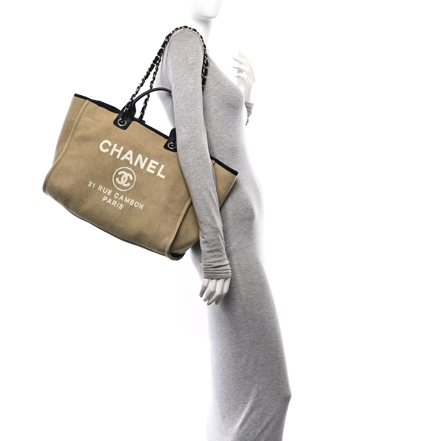 Chanel Canvas Medium Deauville Tote Beige Black 2 of 13