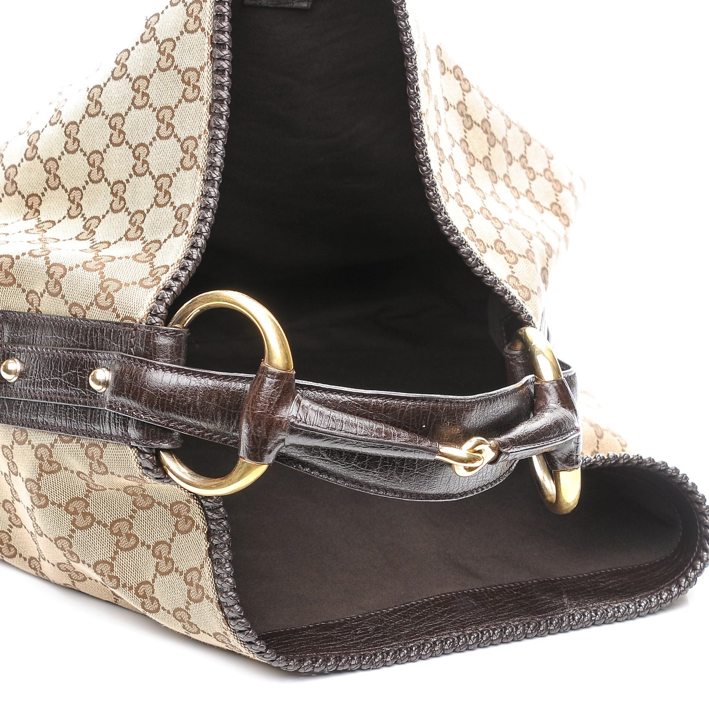 Monogram Large Horsebit Chain Hobo Dark Brown