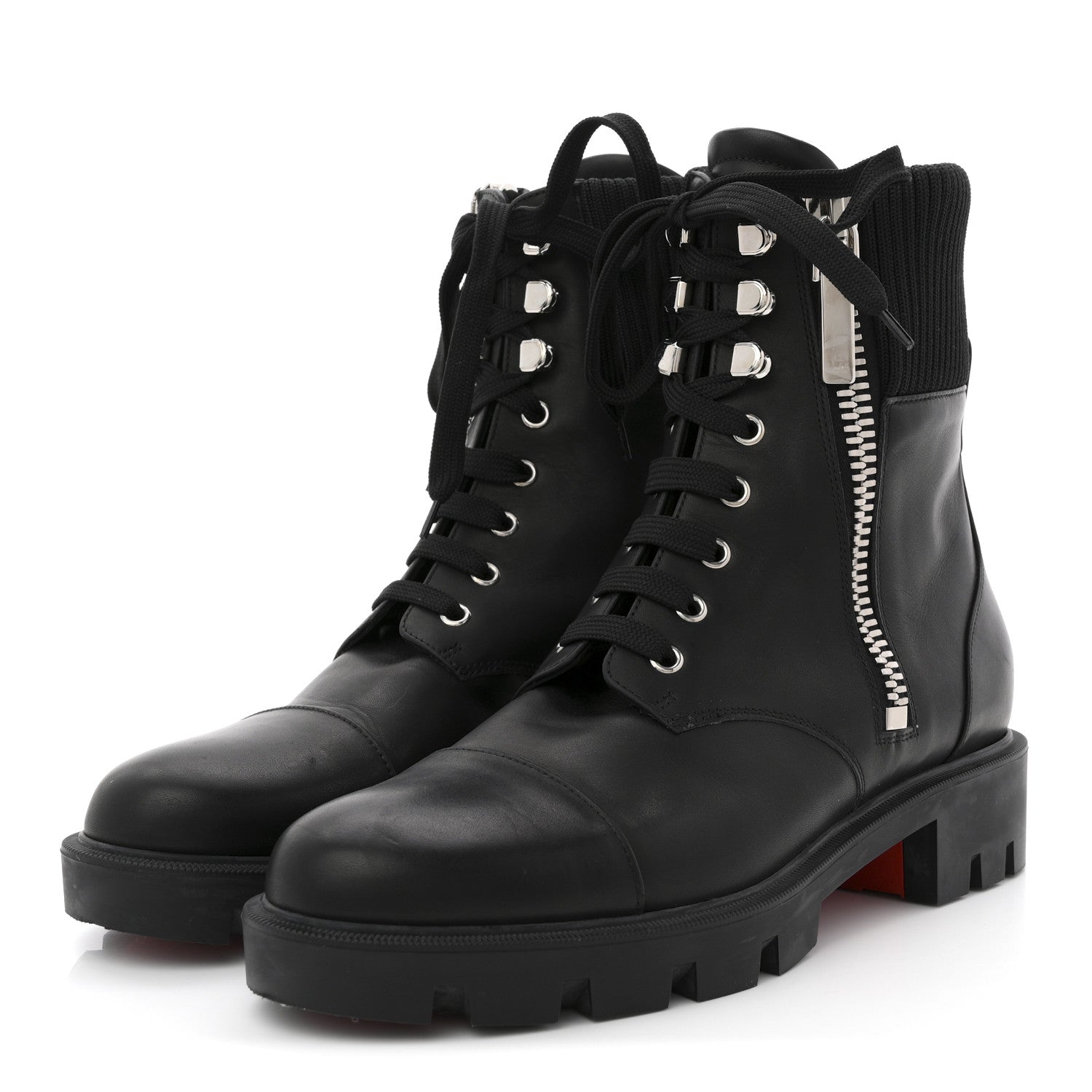 Christian Louboutin Calfskin Knit En Hiver Zip Boots 41 Black 4 of 10