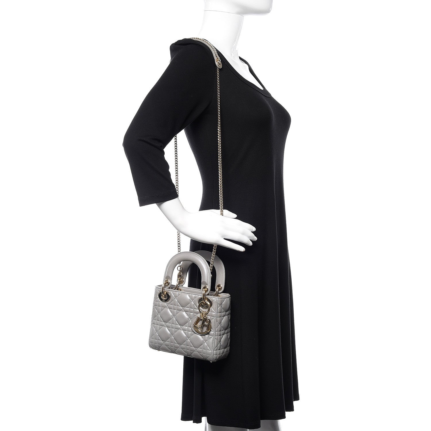 Christian Dior Metallic Lambskin Cannage Mini Lady Dior Grey 2 of 10