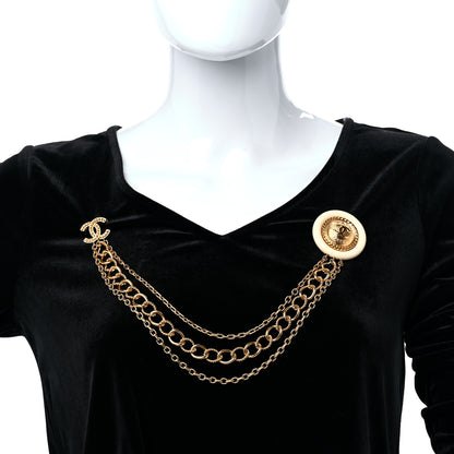 Chanel Metal Resin Medallion Multi Strand Long Chain Brooch Gold 3 of 6