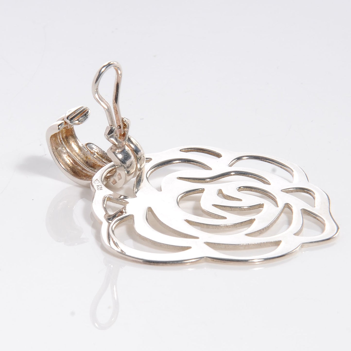 Sterling Silver Camellia Clip On Earrings