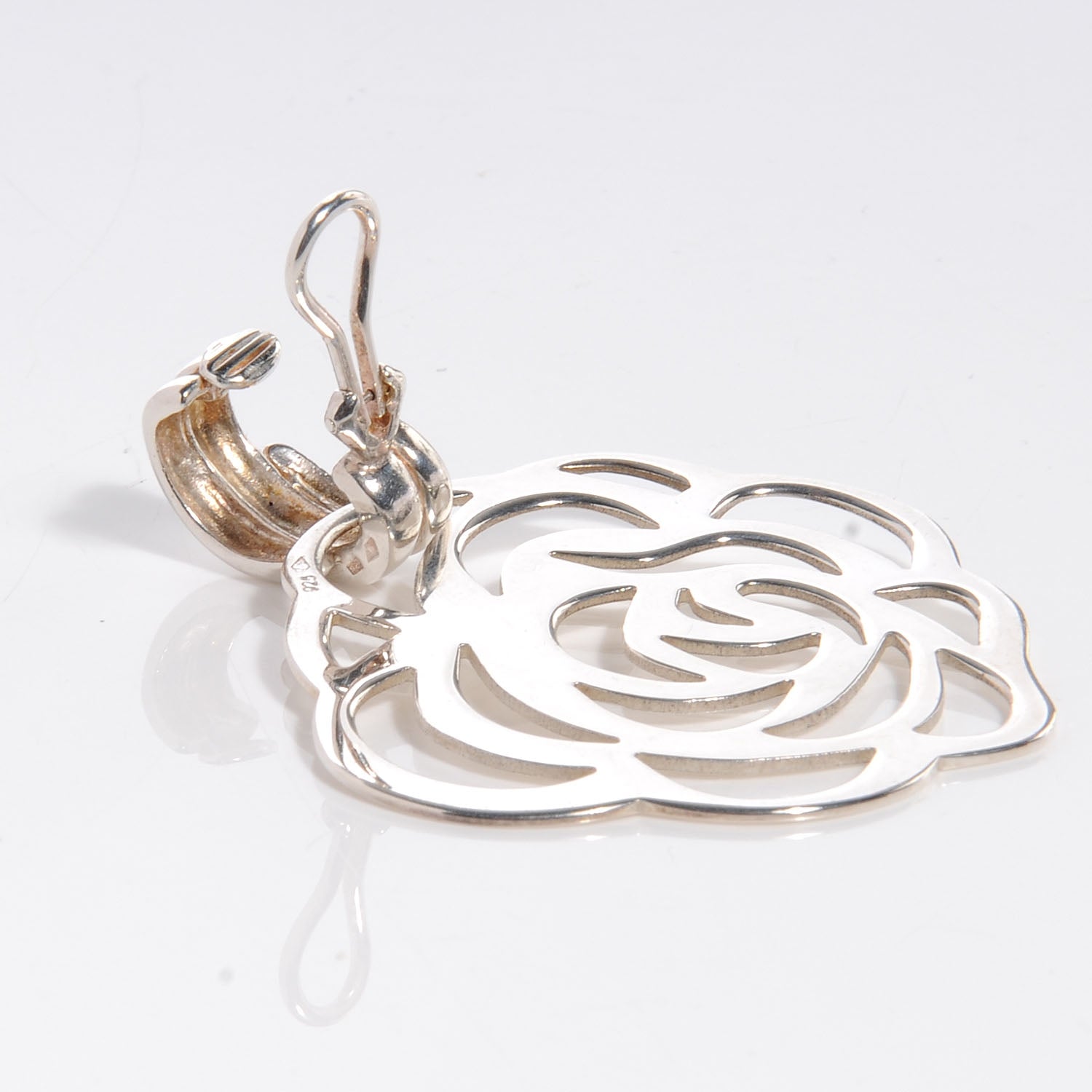 Chanel Sterling Silver Camellia Clip On Earrings 6 of 6