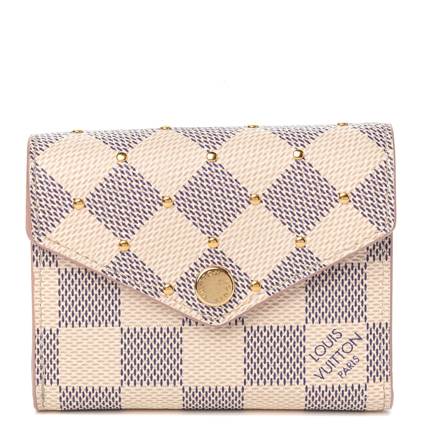 Louis Vuitton Damier Azur Studded Zoe Wallet Rose Ballerine 1 of 6