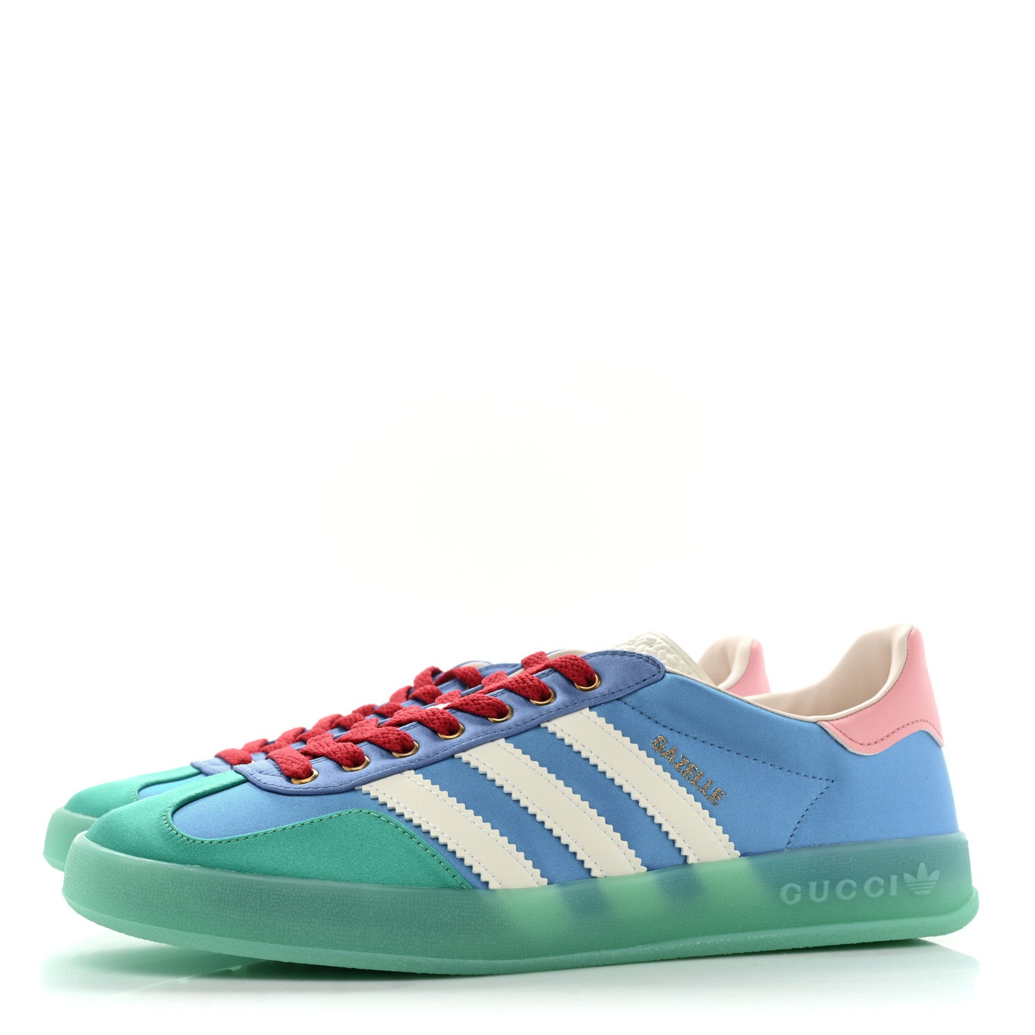 Gucci X ADIDAS Silk Duchesse Demetra Rubber Womens Gazelle Sneakers 7.5 Jade Capri Avio Off White 3 of 10