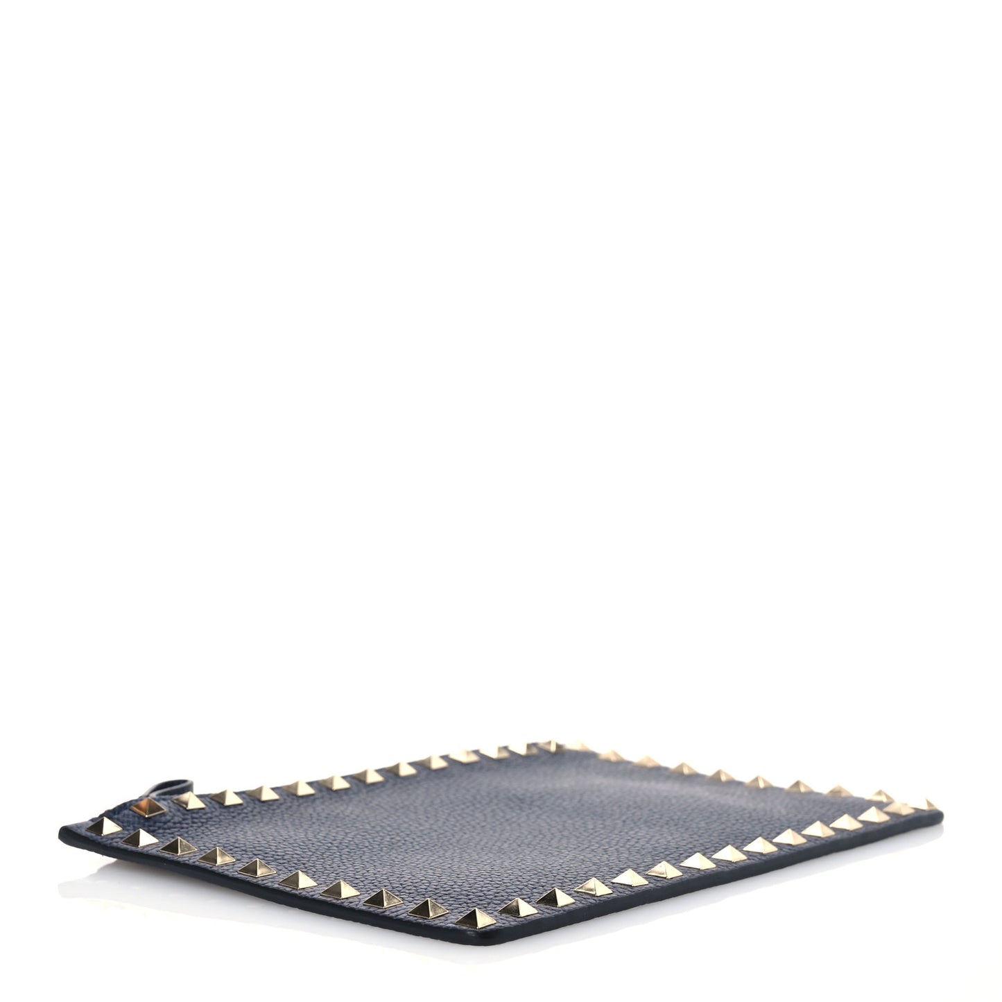 Grained Calfskin Medium Rockstud Zip Pouch Deep Denim