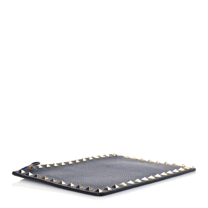 Valentino Garavani Grained Calfskin Medium Rockstud Zip Pouch Deep Denim 4 of 7