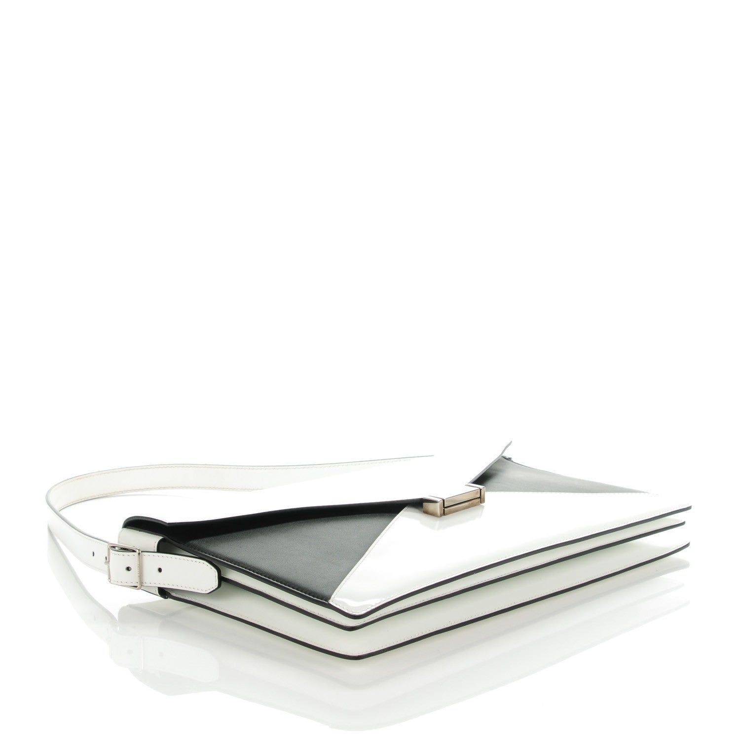 Celine Spazzolato Calfskin Medium Diamond Shoulder Bag White Black 4 of 7