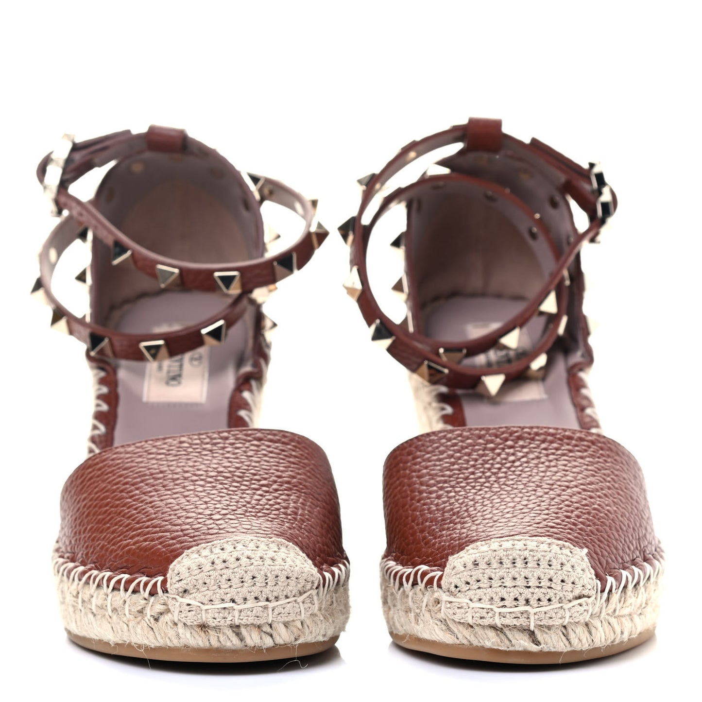 Grained Calfskin Rockstud Ankle Wrap Espadrille 15/85mm Wedges 35 Cuoio