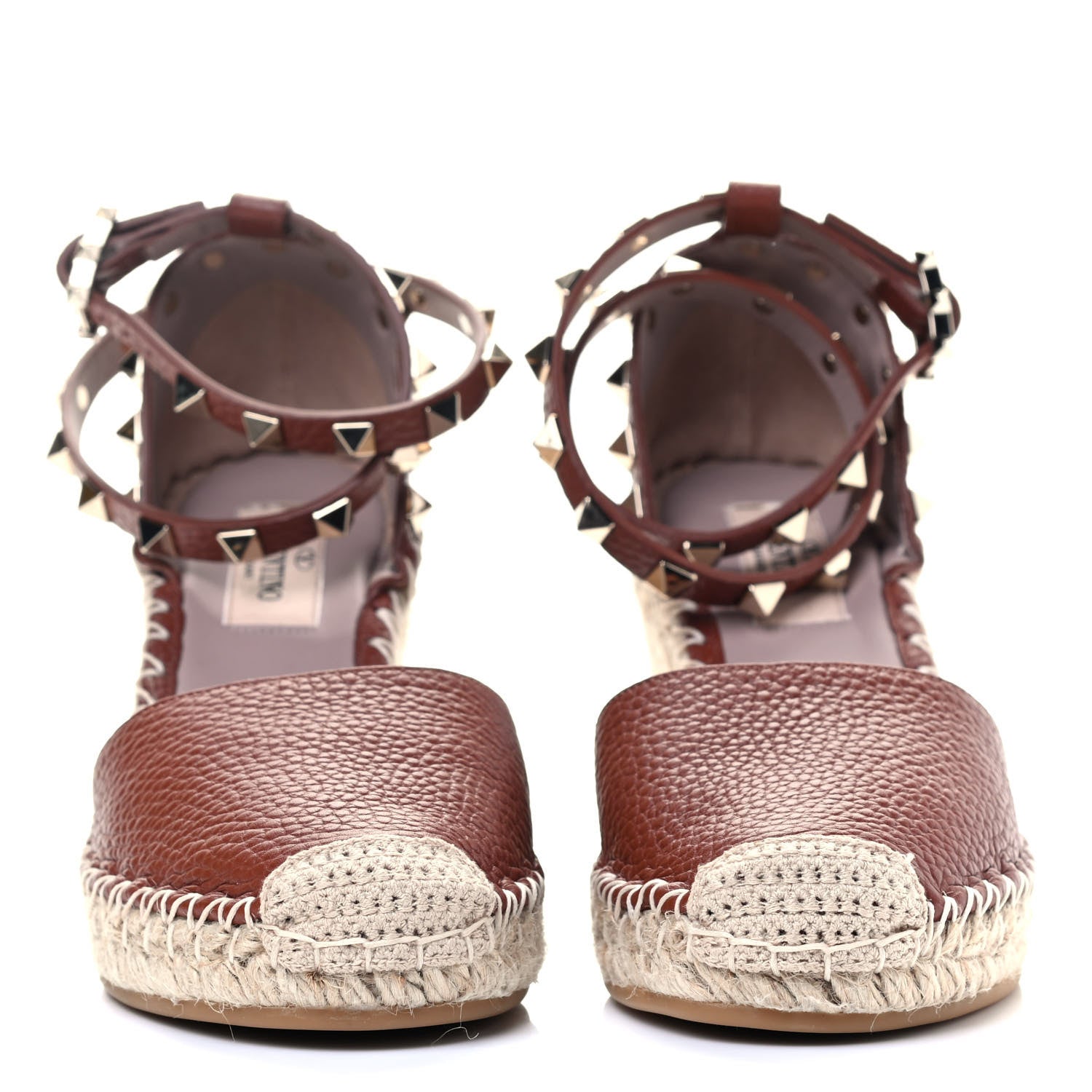 Valentino Garavani Grained Calfskin Rockstud Ankle Wrap Espadrille 15/85mm Wedges 35 Cuoio 2 of 6