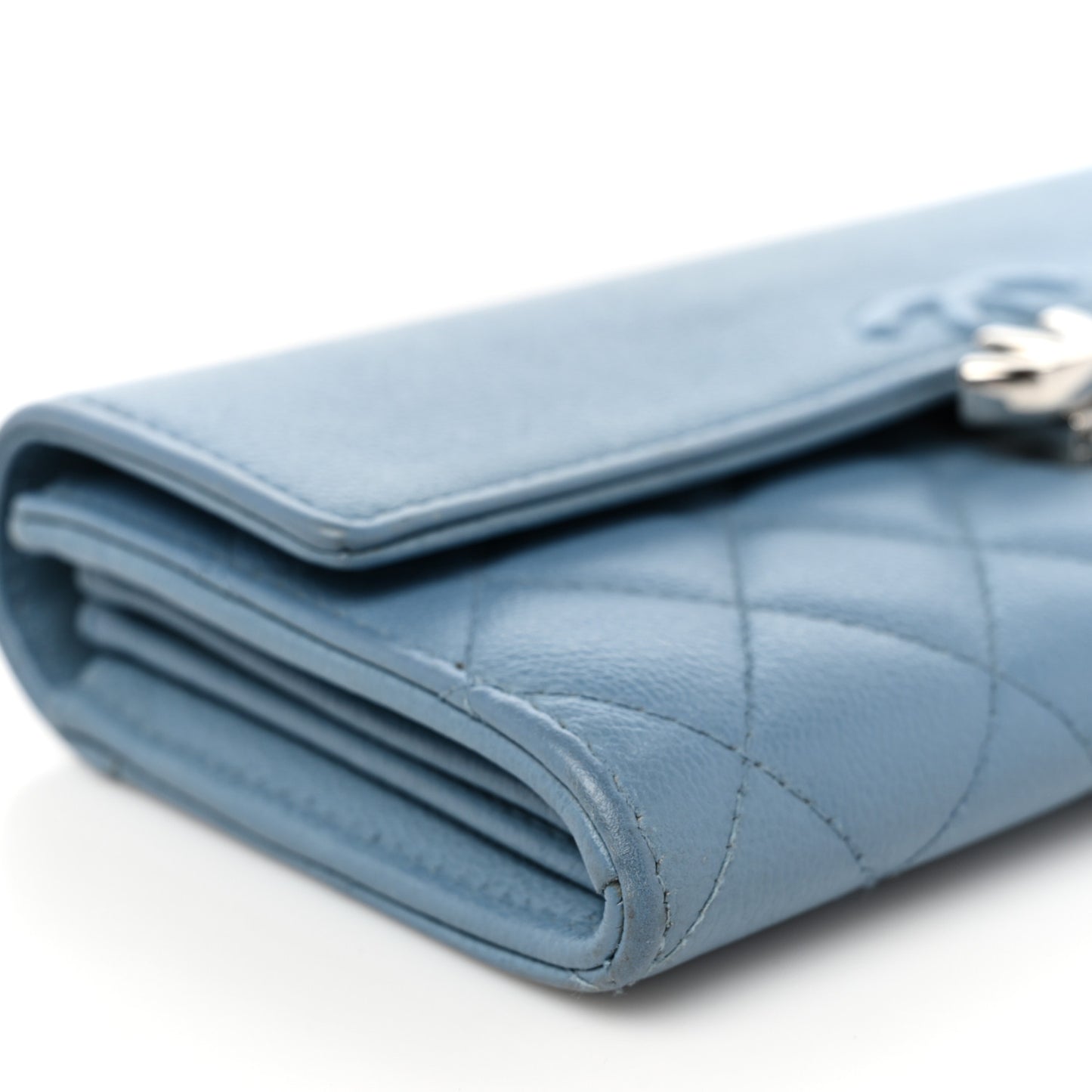 Grained Calfskin Quilted CC Box Flap Wallet Blue