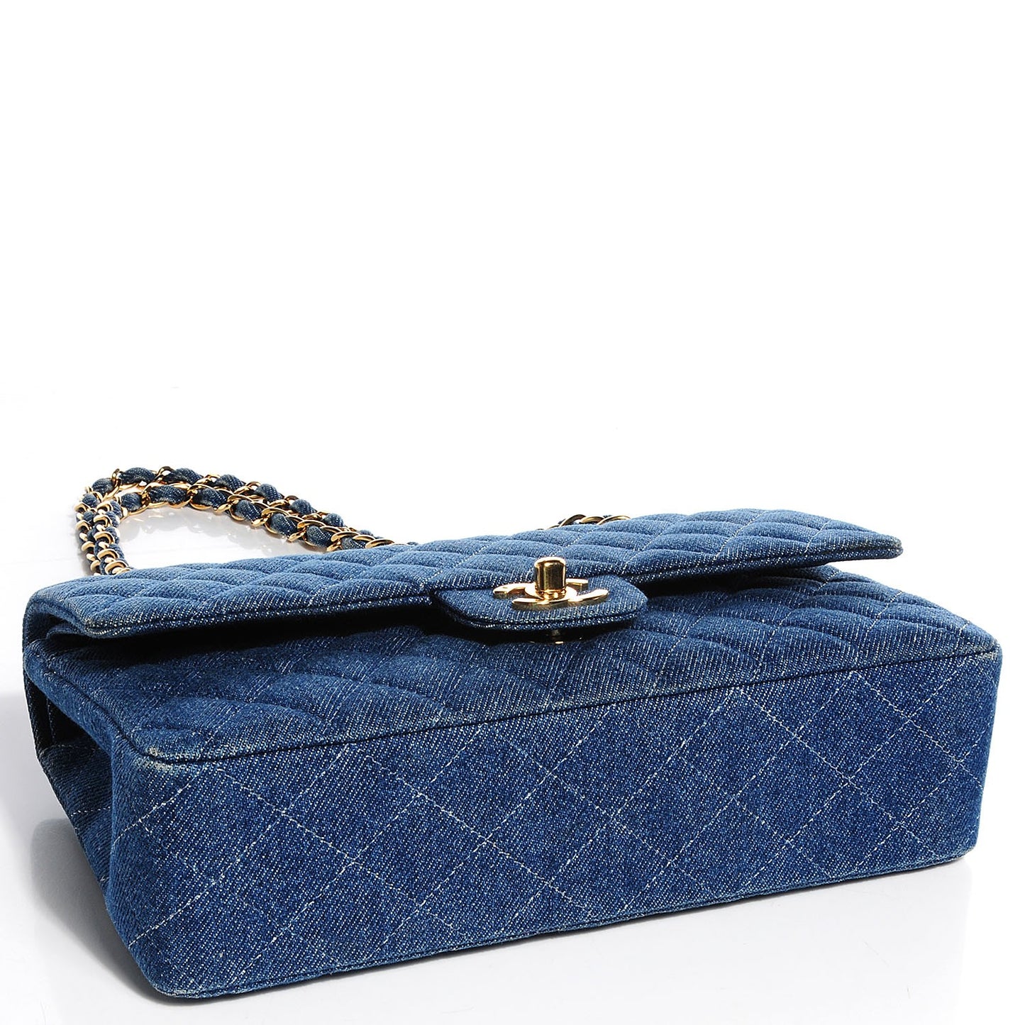 Denim Quilted Medium Double Flap Navy Blue
