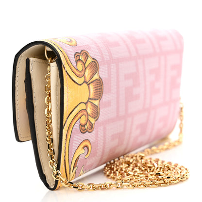 Fendi X VERSACE Glazed Fabric Fendace FF Baroque Continental Wallet On Chain Gold White Rosa 3 of 13
