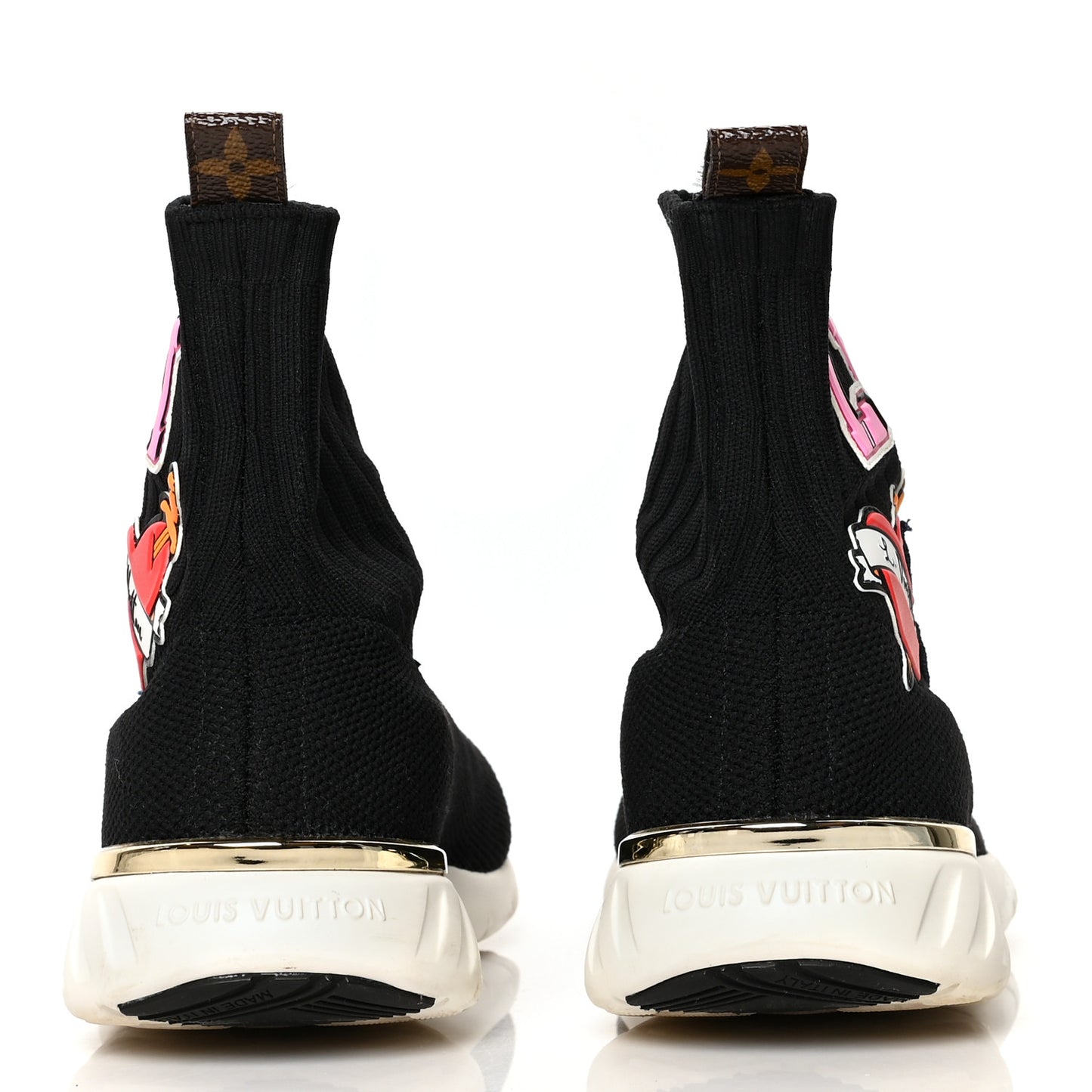 Stretch Fabric LV Black Heart Sock Sneaker 37 Black