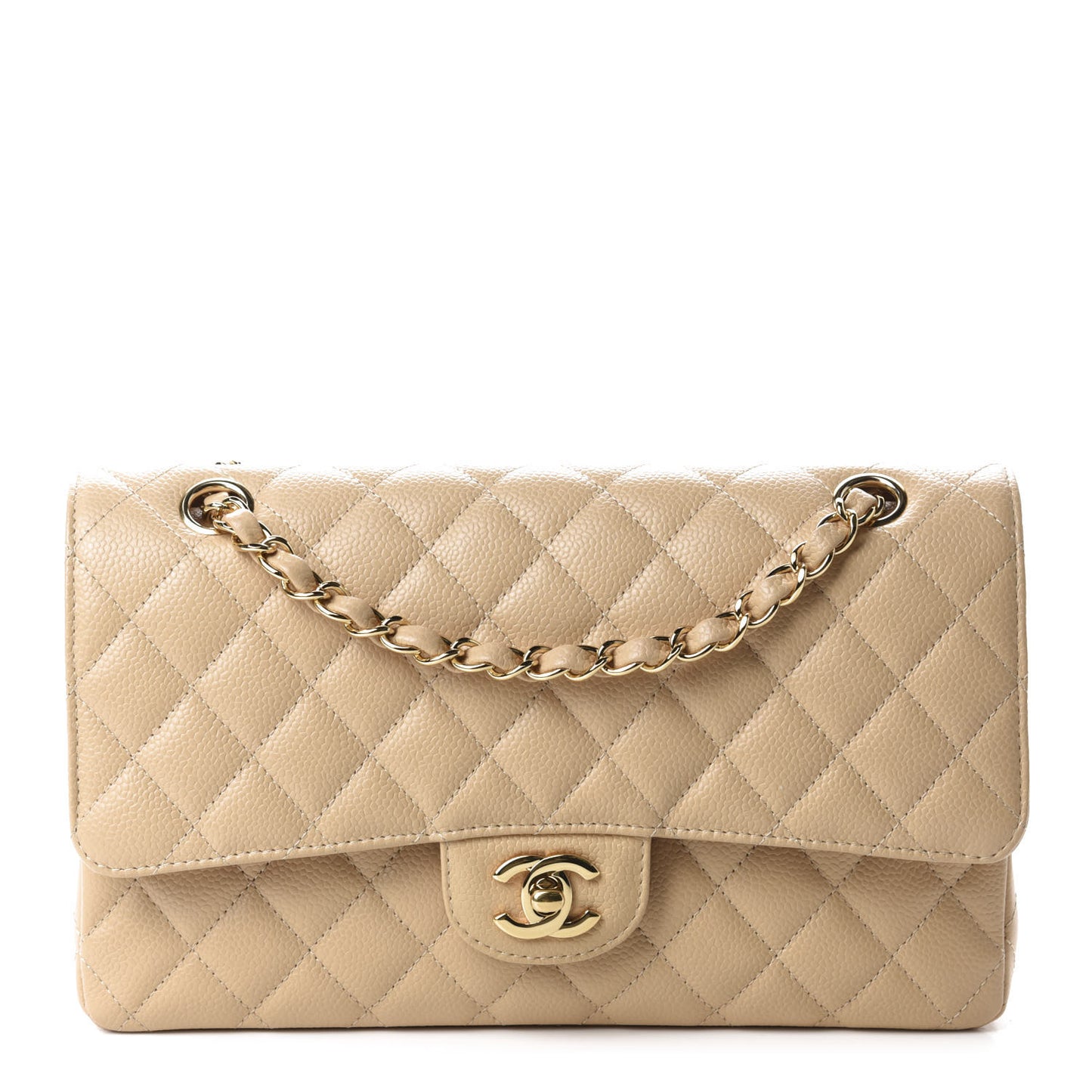 Caviar Quilted Medium Double Flap Beige Clair