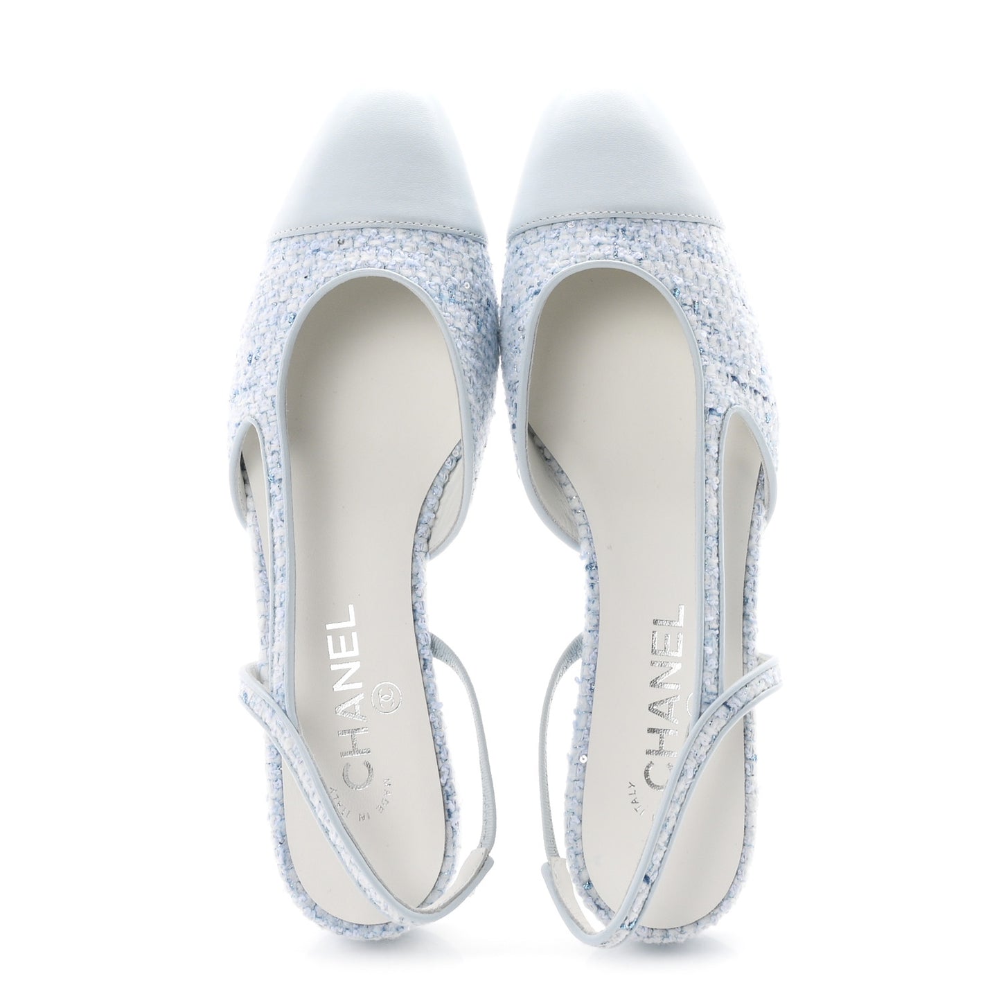 Tweed Lambskin Cap Toe Slingback Flats 39.5 Blue White Silver