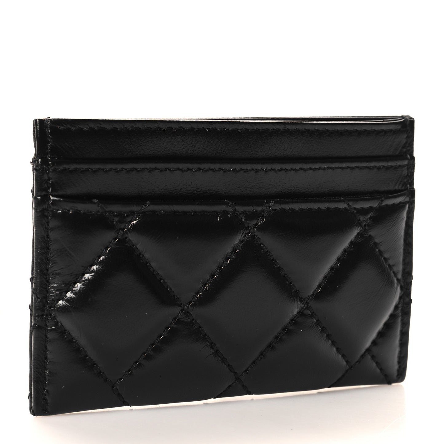Shiny Lambskin Chevron Quilted Card Holder So Black