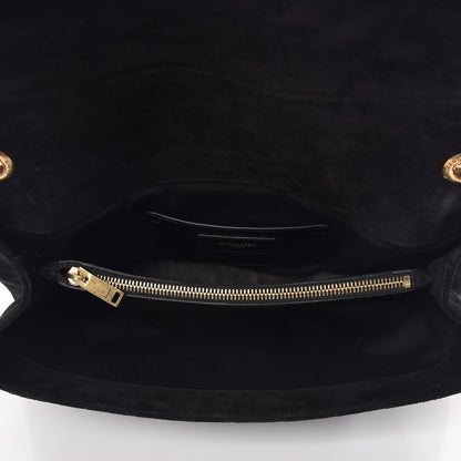 Saint Laurent Suede Mixed Matelasse Triquilt Large Monogram Envelope Satchel Black 4 of 8