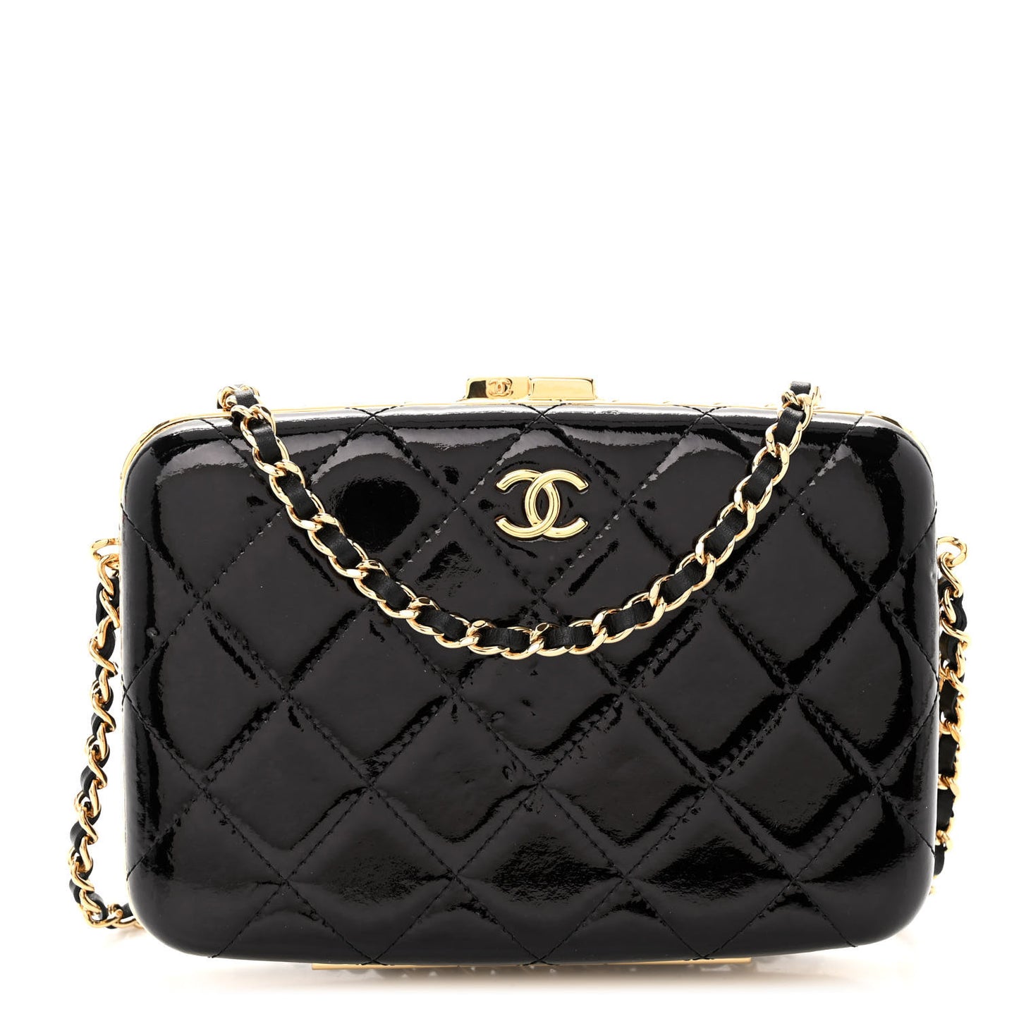 Glazed Goatskin Quilted Box With Chain Black