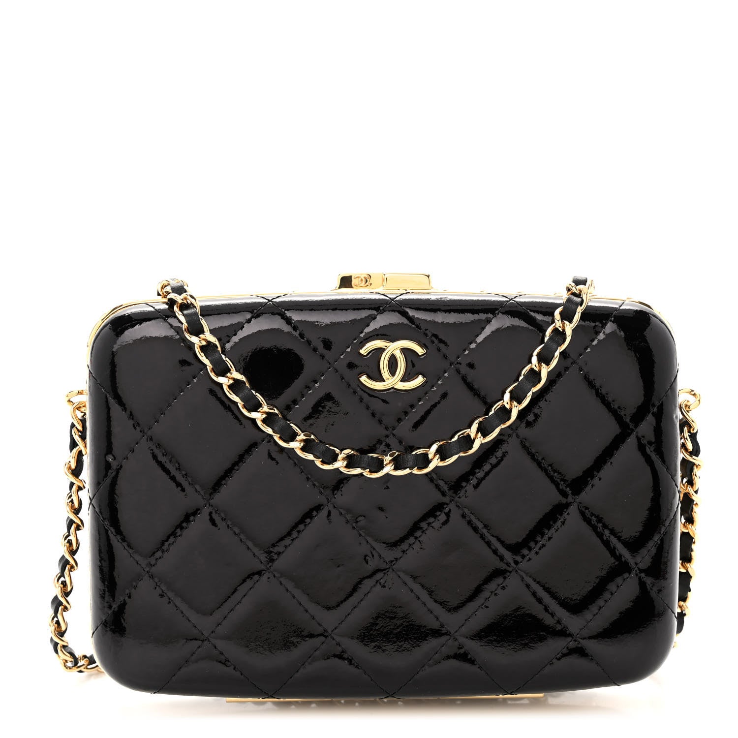 Chanel Glazed Goatskin Quilted Box With Chain Black 1 of 10