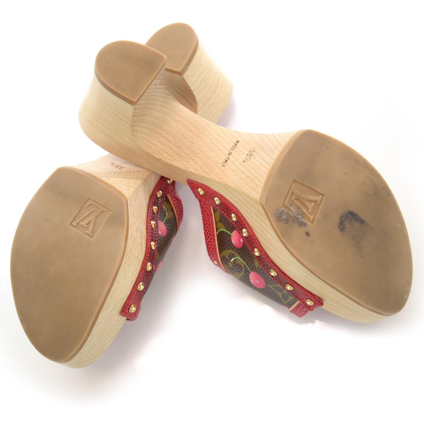 Canvas Wood Monogram Cerises Clogs Red 38.5