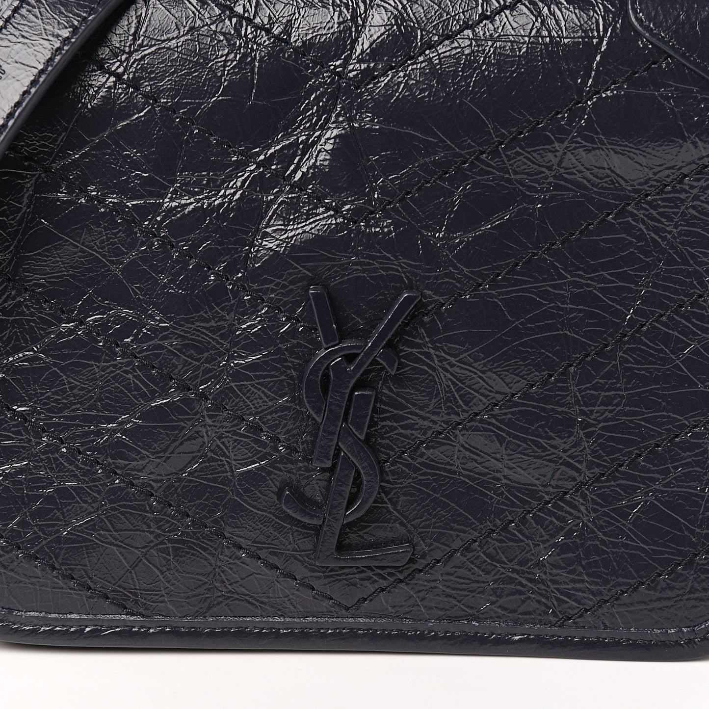 Crinkled Calfskin Matelasse Monogram Niki Chain Wallet Deep Marine