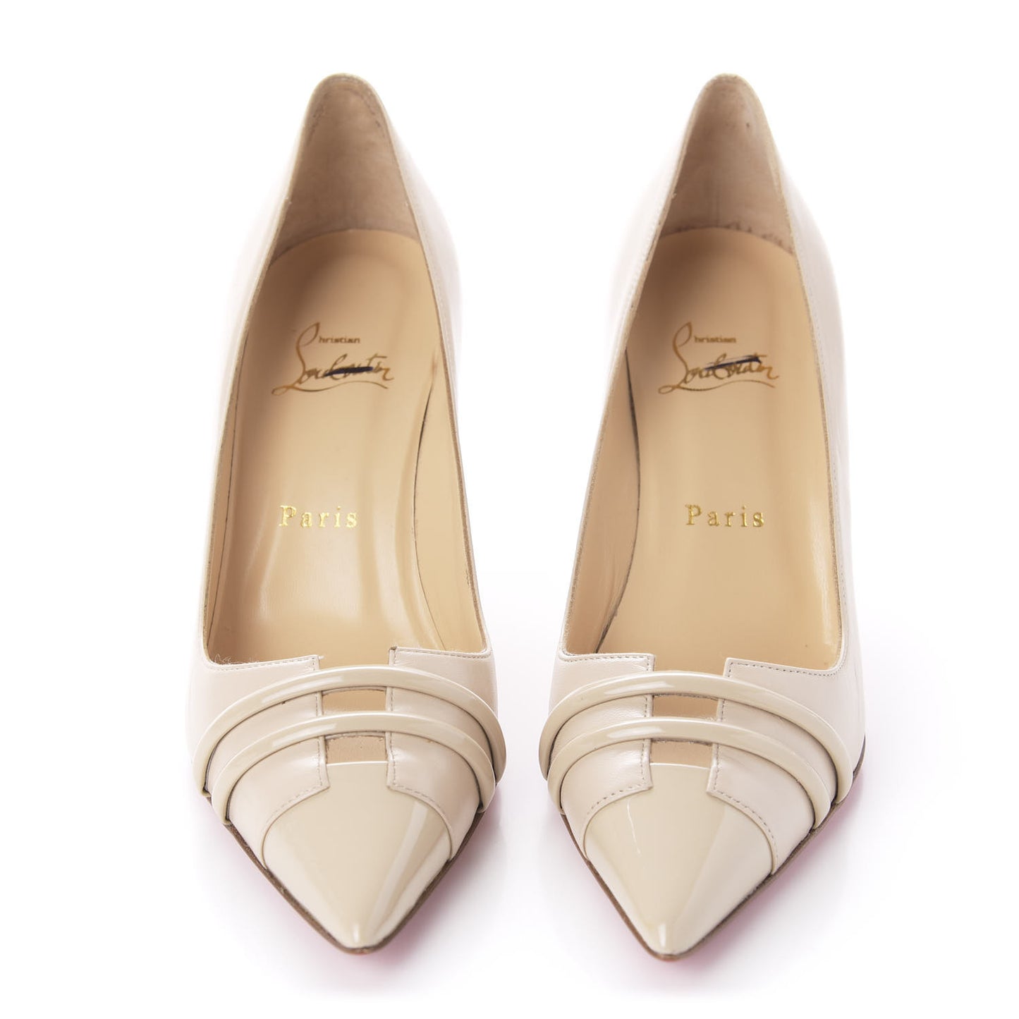 Patent Shiny Nappa Front Double 85 Pumps 37 Beige