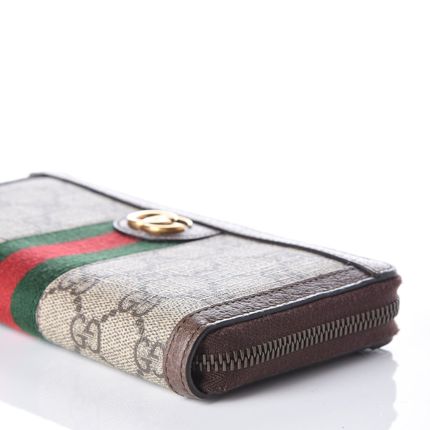 GG Supreme Monogram Web Ophidia Zip Around Wallet Brown
