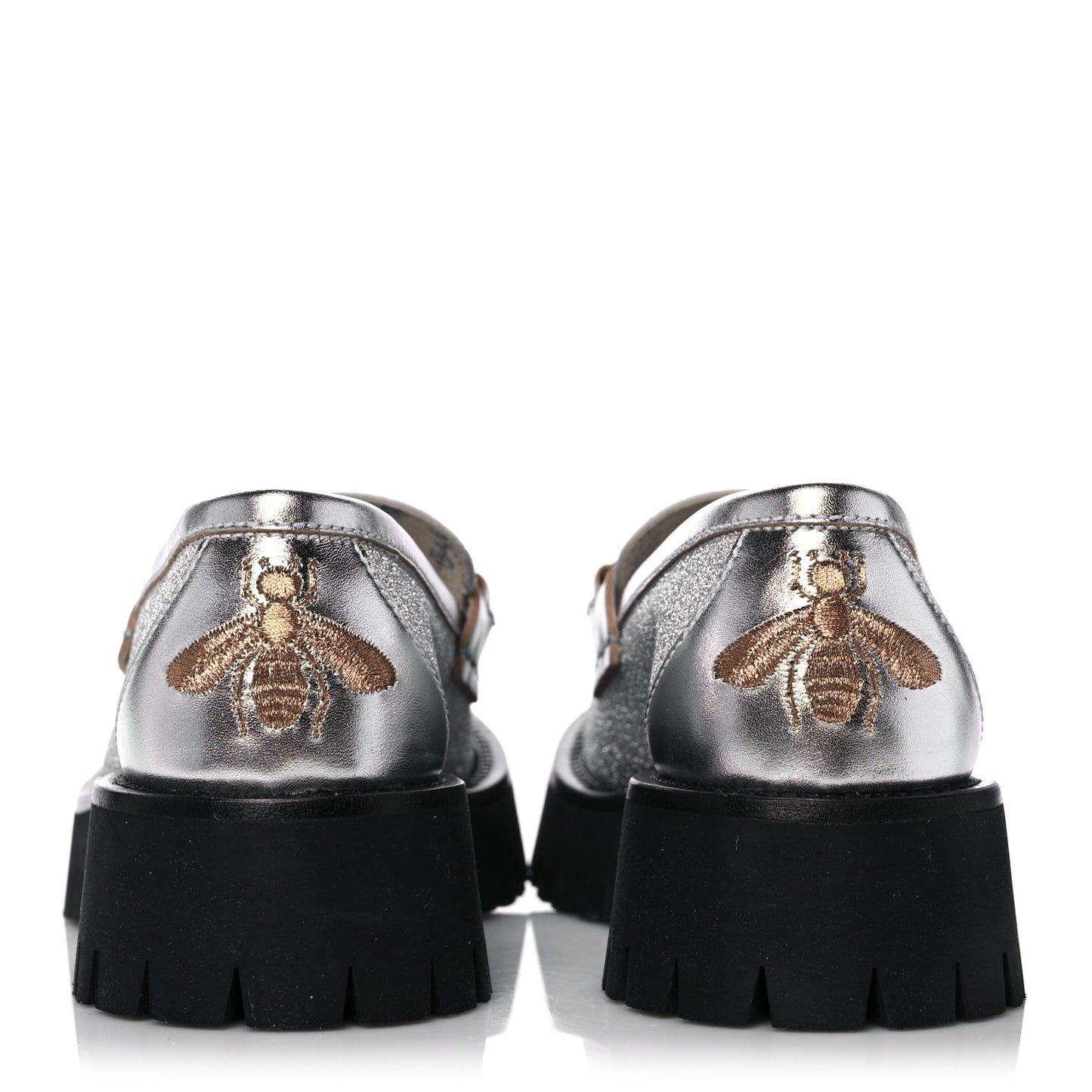 Mini Diamond Storm Silk Calfskin Womens Harald Horsebit 25mm Platform Loafers 35 Silver