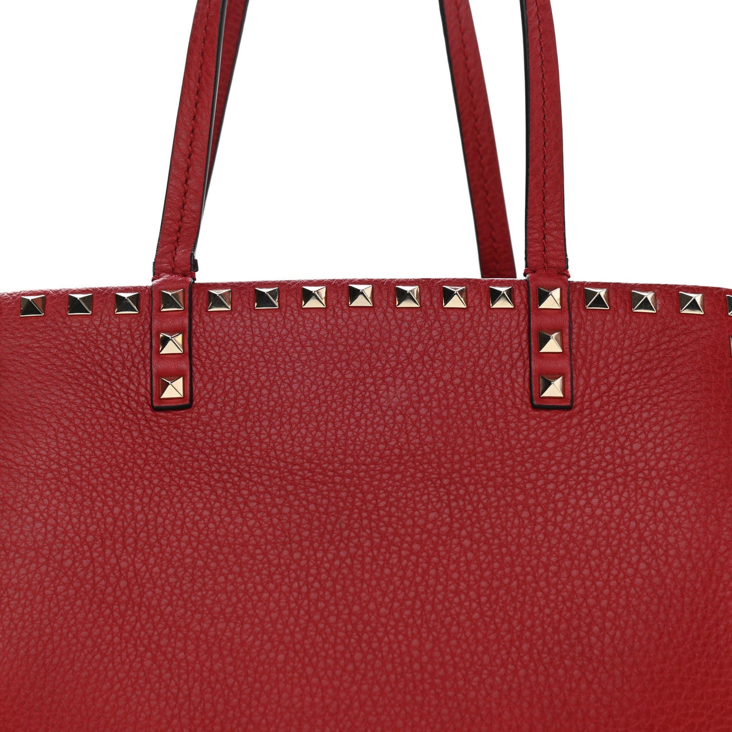 Grained Calfskin Rockstud Double Handle Cinch Tote Rosso Valentino