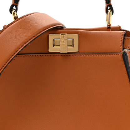 Fendi Vitello Seta Canvas FF Embroidered Mini Peekaboo Iconic Satchel Brandy Grezzo 9 of 11