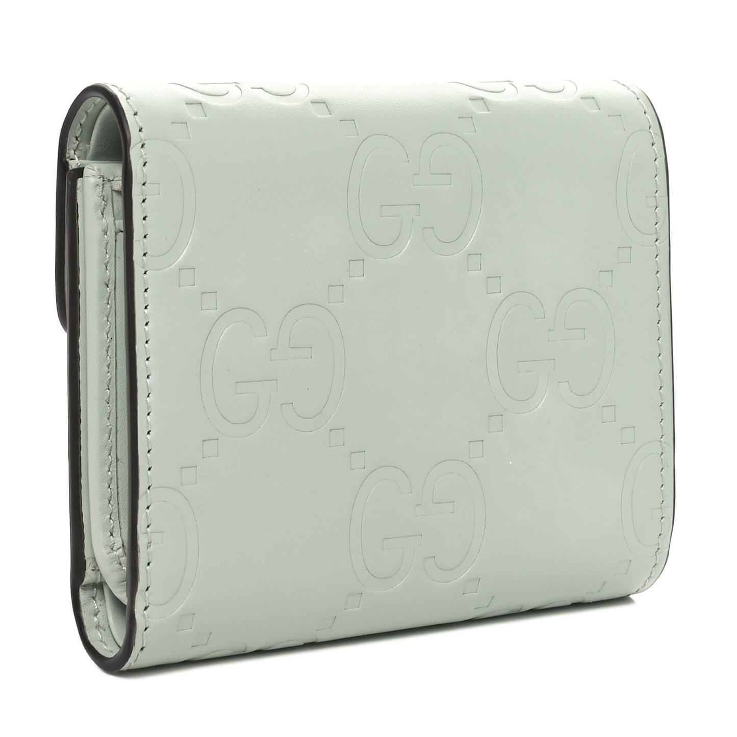 Gilbert Calfskin Jumbo GG Embossed Tri-Fold Wallet Salvy Green
