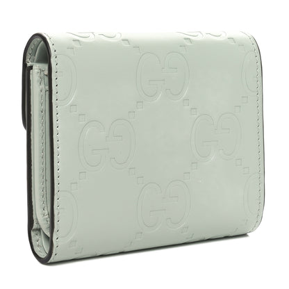 Gucci Gilbert Calfskin Jumbo GG Embossed Tri-Fold Wallet Salvy Green 3 of 9