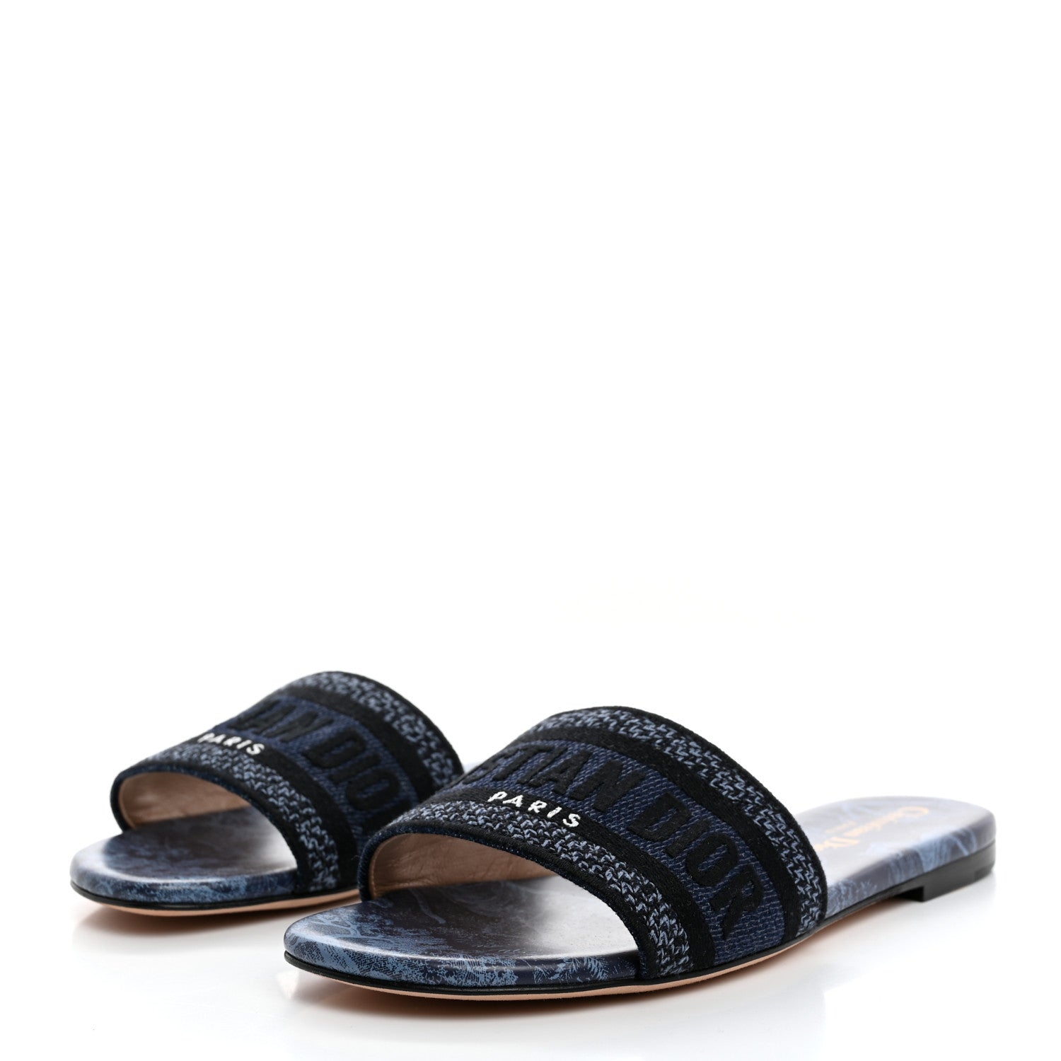 Christian Dior Canvas Dior Embroidered Dway Flat Slide Sandals 36.5 Navy Blue 3 of 8