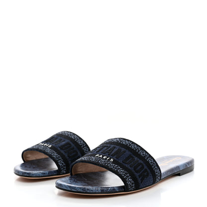 Christian Dior Canvas Dior Embroidered Dway Flat Slide Sandals 36.5 Navy Blue 3 of 8