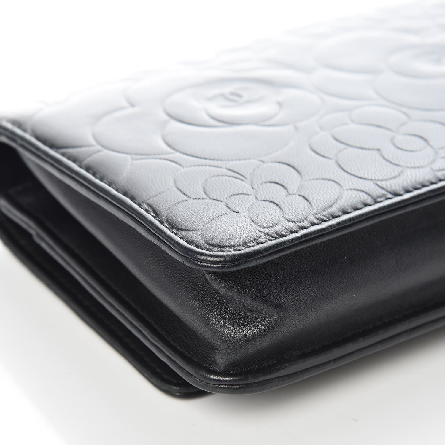 Chanel Lambskin Camellia Embossed Wallet On Chain WOC Black 16 of 18