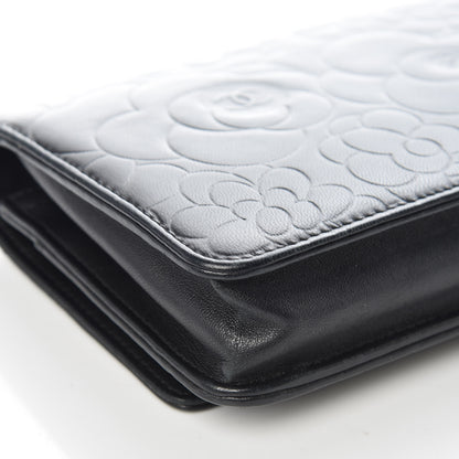 Chanel Lambskin Camellia Embossed Wallet On Chain WOC Black 16 of 18