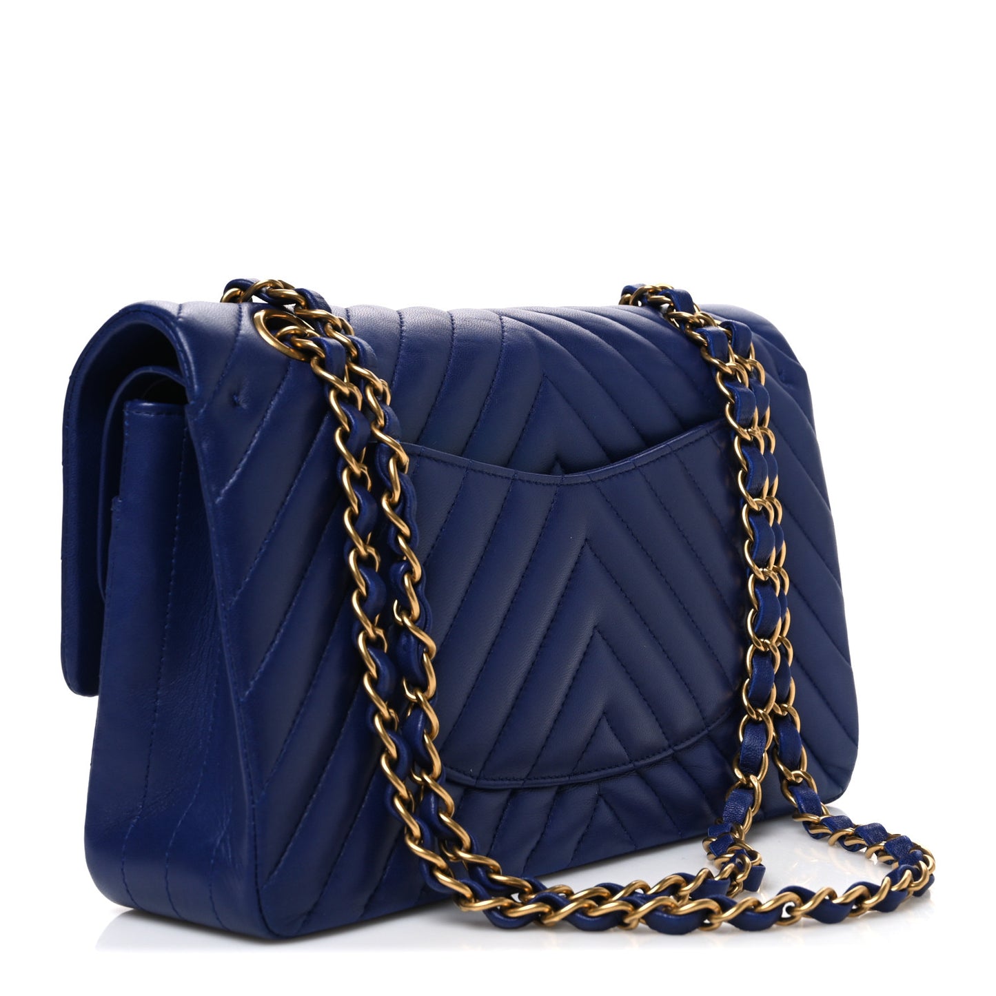 Lambskin Chevron Quilted Medium Double Flap Blue
