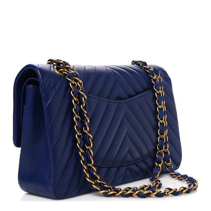 Chanel Lambskin Chevron Quilted Medium Double Flap Blue 2 of 9