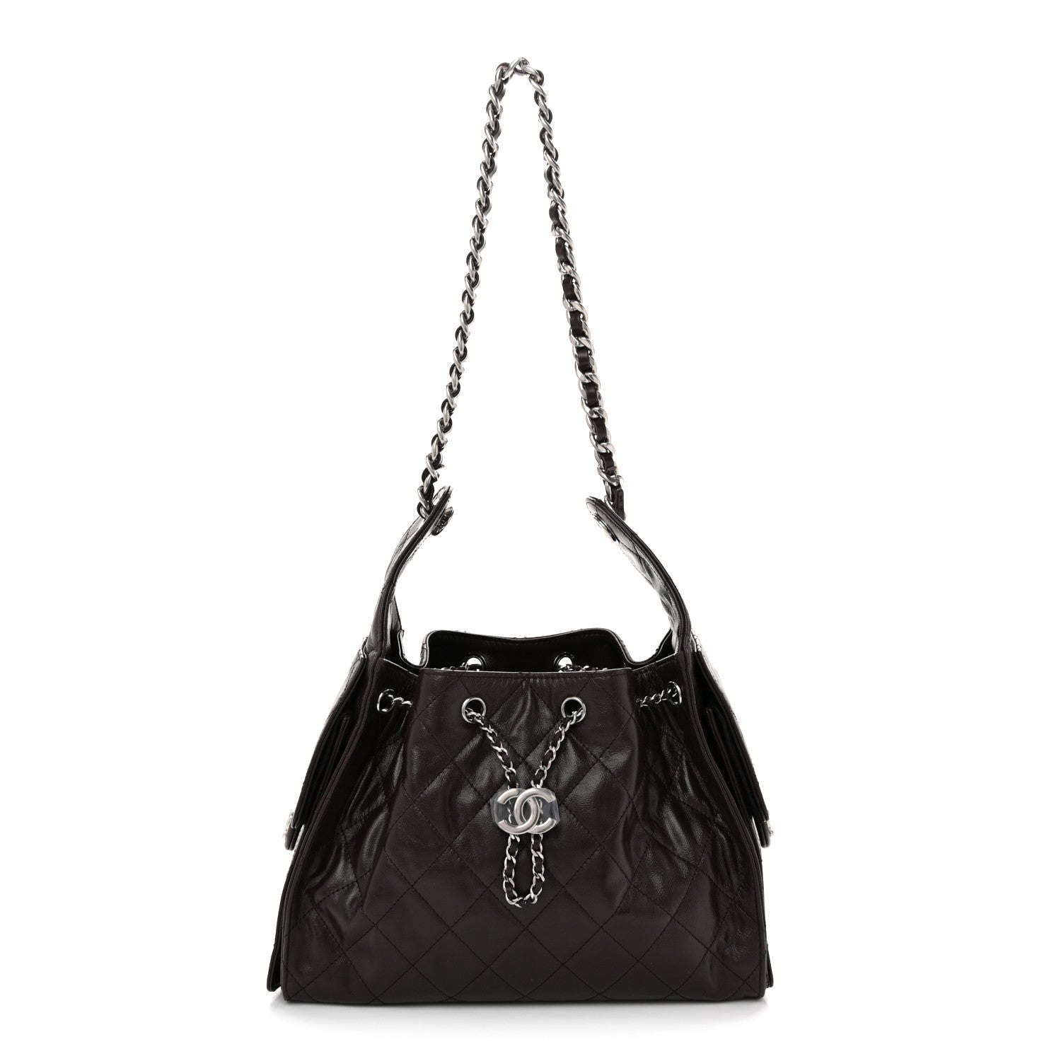 Chanel Shiny Crumpled Calfskin Quilted Small Chanel 25 Handbag Dark Brown 1 of 10